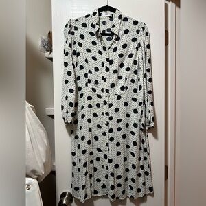 Mango Black and White Polka Dot Long Sleeve Dress
